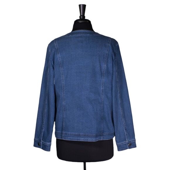 Chico's Women's Denim Jacket Blue White Polka Dot Stretch Vintage Size 2 L/12 - Picture 2 of 9